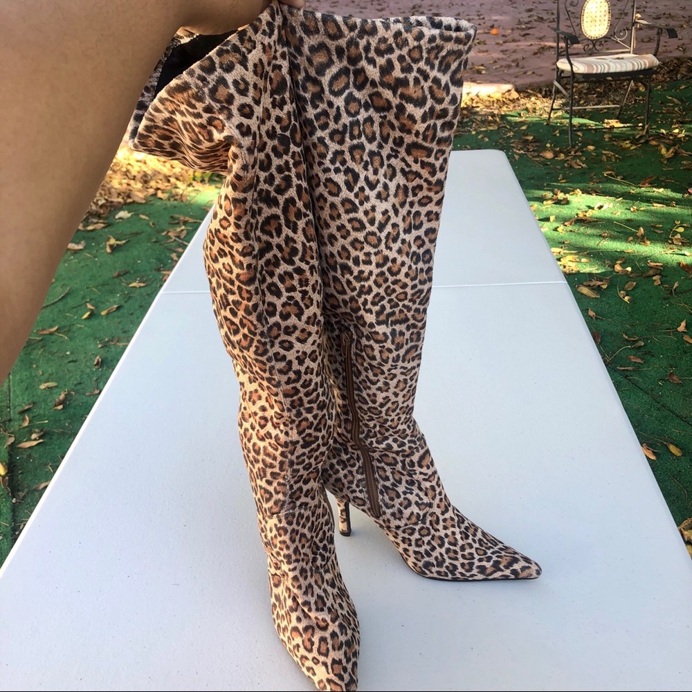Leopard print ThighHigh Stiletto Heel Stretch Boot